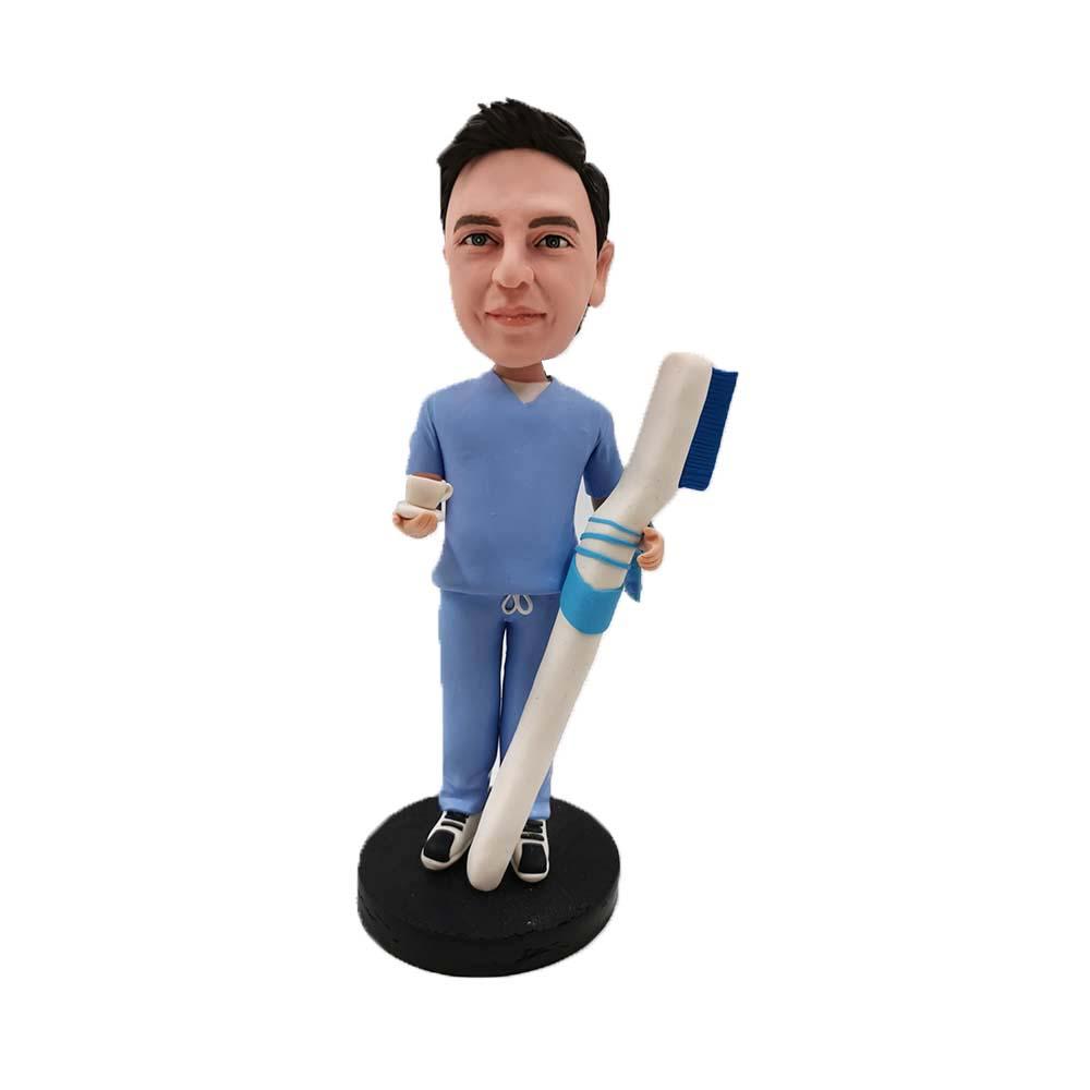 Male Dentist with Toothbrush Custom Bobblehead Male Dentist with Toothbrush Custom Bobblehead