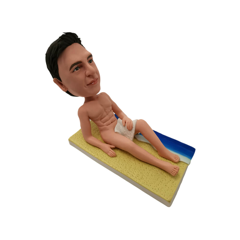 Man Lying Down on the Beach Custom Bobblehead