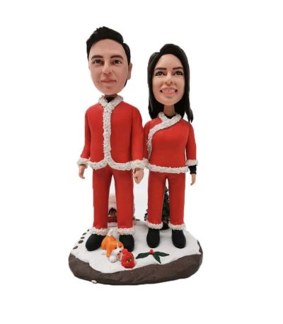 Christmas Couple Custom Bobblehead Standing in The Snow