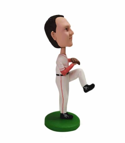 White Unifirm Baseball Pitcher Customized Bobblehead