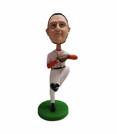 White Unifirm Baseball Pitcher Customized Bobblehead
