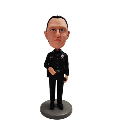 Brave Policeman in Black Police Uniform Custom Bobbleheads