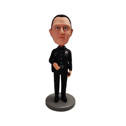 Brave Policeman in Black Police Uniform Custom Bobbleheads