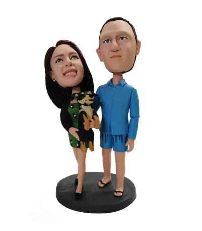 Couple With Pet Dog Custom Bobbleheads