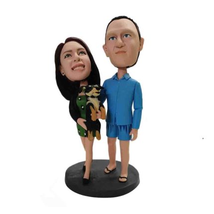 Couple With Pet Dog Custom Bobbleheads