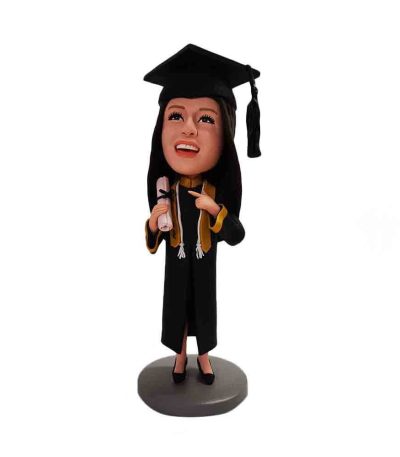 Girl Fresh From Graduation In Black Toga Custom Bobblehead
