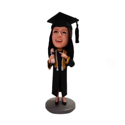 Girl Fresh From Graduation In Black Toga Custom Bobblehead