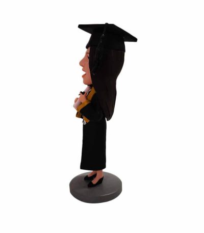 Girl Fresh From Graduation In Black Toga Holding Diploma Customized Bobblehead