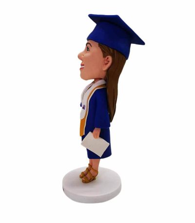 Girl Fresh From Graduation In Blue Toga Custom Bobblehead