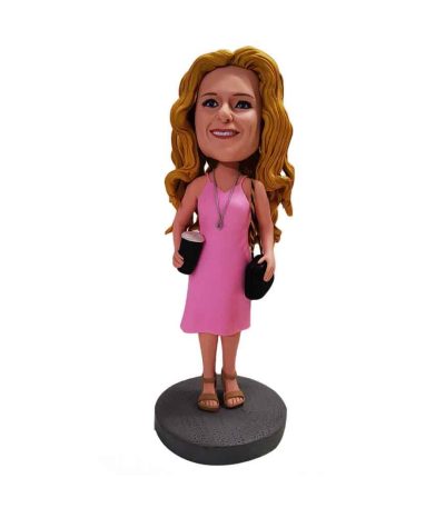 Gorgeous Lady In Pink Dress Custom Bobbleheads