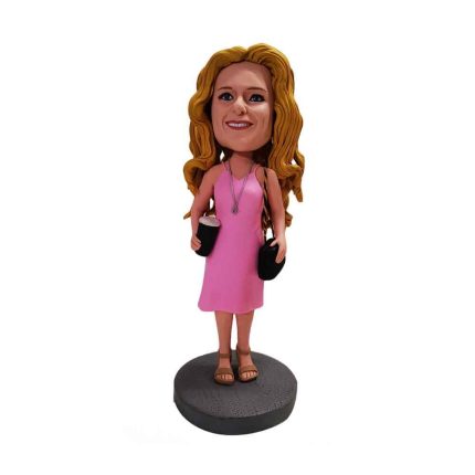 Gorgeous Lady In Pink Dress Custom Bobbleheads