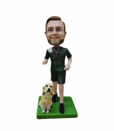 Running man with a pet dog custom bobblehead