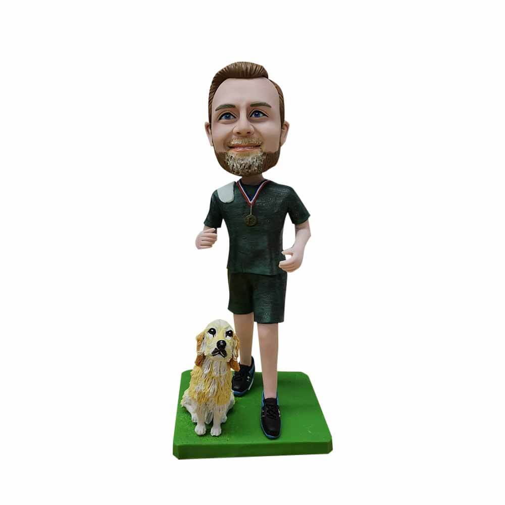 Running man with a pet dog custom bobblehead Running man with a pet dog custom bobblehead