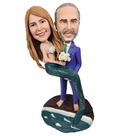 Uniquely Designed Wedding Customized Bobbleheads Groom Holding Mermaid Bride