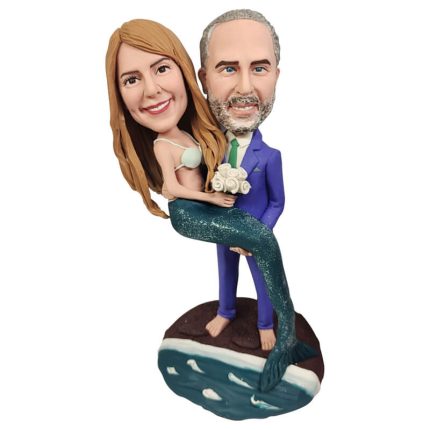 Uniquely Designed Wedding Customized Bobbleheads Groom Holding Mermaid Bride