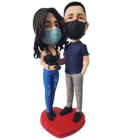 Beautiful Couple With Face Mask Custom Bobbleheads Specially Designed For Current Pandemic Scenario