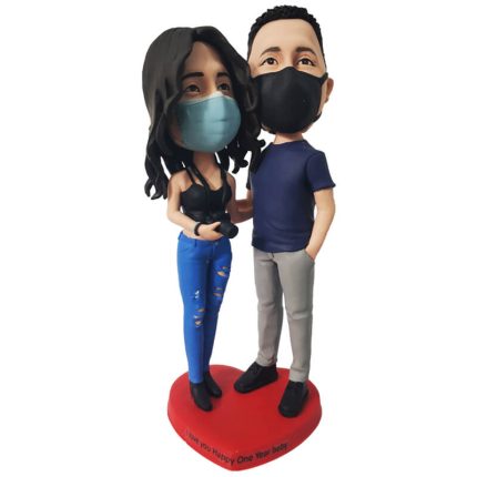 Beautiful Couple With Face Mask Custom Bobbleheads Specially Designed For Current Pandemic Scenario