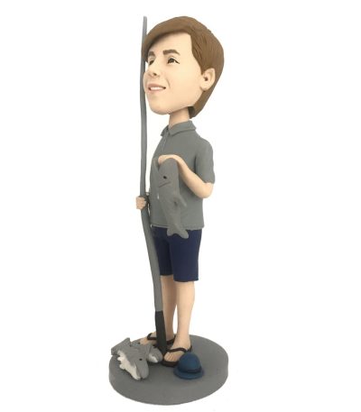 Boy Fishermen with His Fishing Rod Custom Bobbleheads