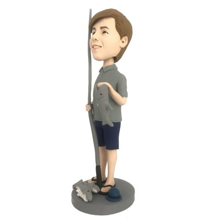 Boy Fishermen with His Fishing Rod Custom Bobbleheads