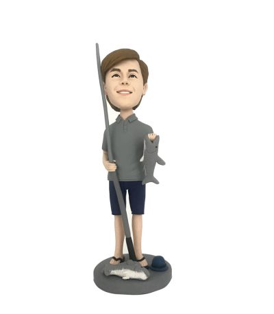Boy Fishermen with His Fishing Rod Custom Bobbleheads