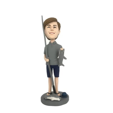 Boy Fishermen with His Fishing Rod Custom Bobbleheads
