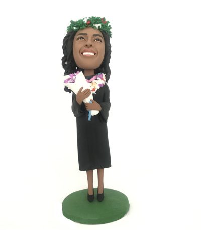 Happy Garlanded Female Graduate Bobblehead