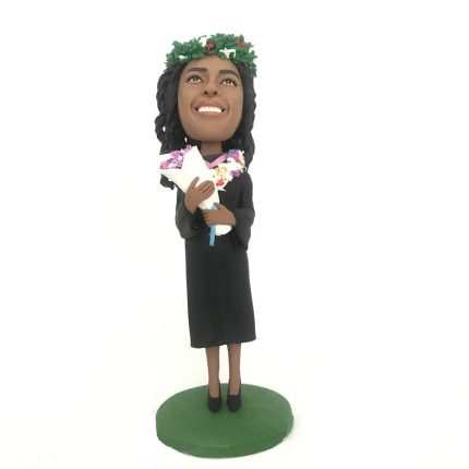 Happy Garlanded Female Graduate Bobblehead
