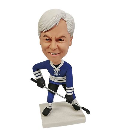 White-haired Hockey Man Personalized Bobblehead