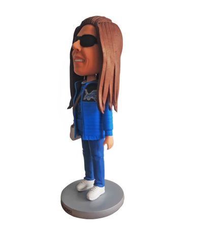 Cool Woman in Blue Custom Bobbleheads