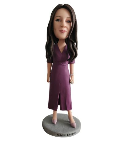 Custom Beautiful Woman in Purple Dress Bobbleheads